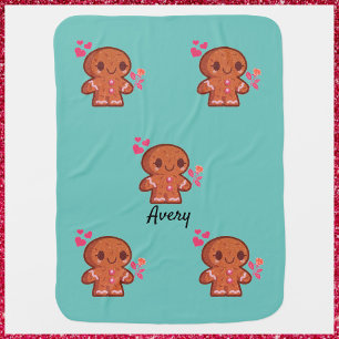 Cute Gingerbread Man Heart and Flowers Baby Blanket