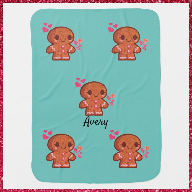 Cute Gingerbread Man Heart and Flowers Baby Blanket (Creator Uploaded)