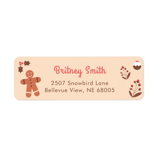Cute Gingerbread Man Holly Berries Return Address Label (Front)
