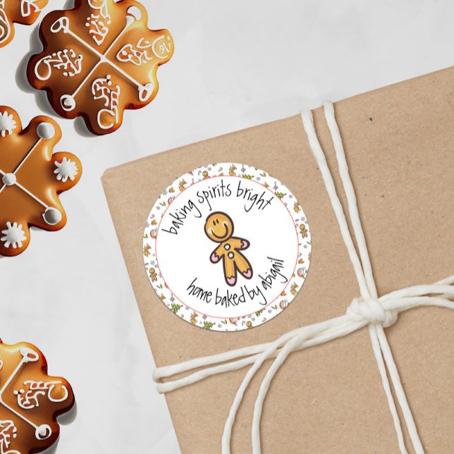 Cute Gingerbread Man Homemade Cookies + Treats Fun Classic Round Sticker (Creator Uploaded)