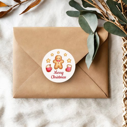 Cute Gingerbread Man Merry Christmas Classic Round Sticker
