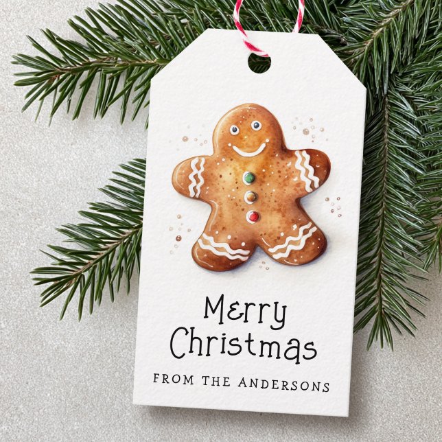 Cute gingerbread man Merry Christmas family name Gift Tags (Cute gingerbread man Merry Christmas family name Gift Tags)