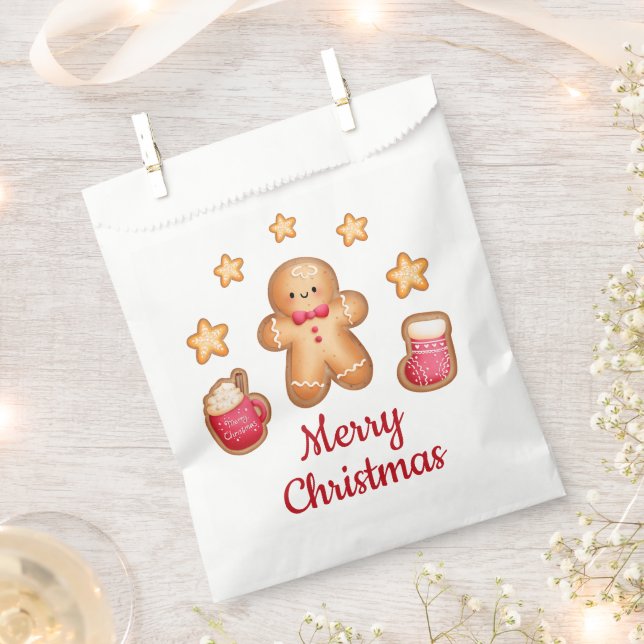 Cute Gingerbread Man Merry Christmas  Favor Bag (Clipped)