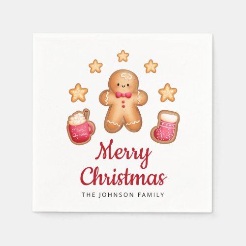 Cute Gingerbread Man Merry Christmas Napkins