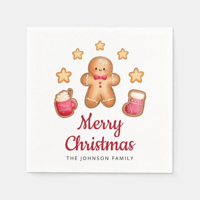 Cute Gingerbread Man Merry Christmas Napkins (Front)