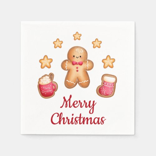 Cute Gingerbread Man Merry Christmas Napkins