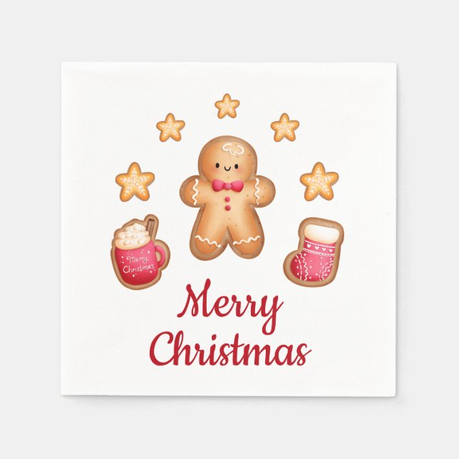 Cute Gingerbread Man Merry Christmas Napkins (Front)