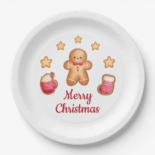 Cute Gingerbread Man Merry Christmas Paper Plates