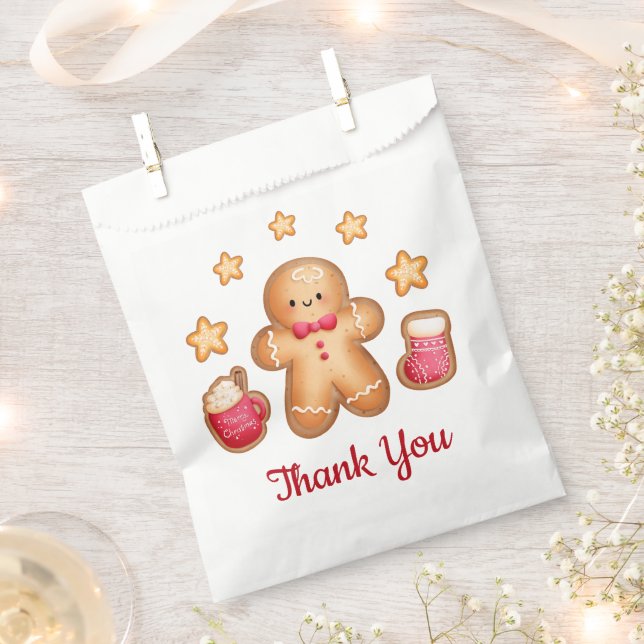 Cute Gingerbread Man Merry Christmas Thank You  Favor Bag (Clipped)