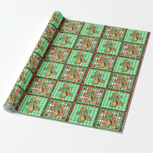 Cute Gingerbread  Man Patches Christmas Gift Wrap