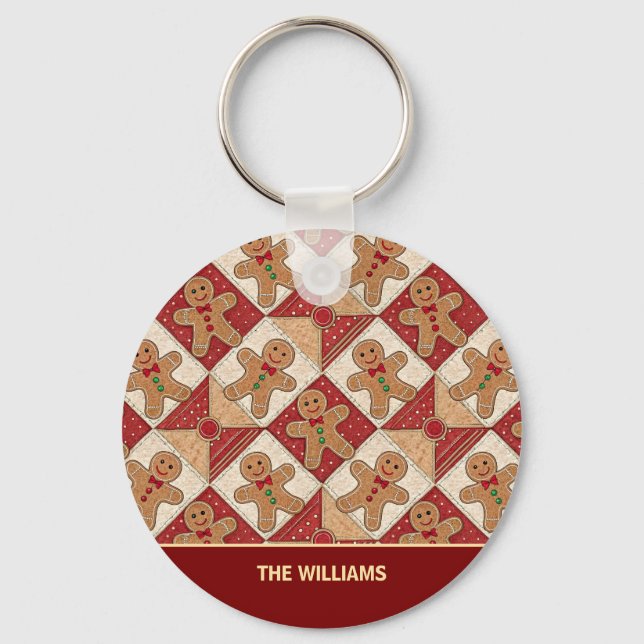 Cute Gingerbread Man Patchwork Pattern Style Keychain (Front)