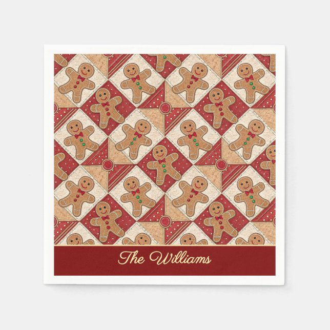 Cute Gingerbread Man Patchwork Pattern Style Napkins (Front)