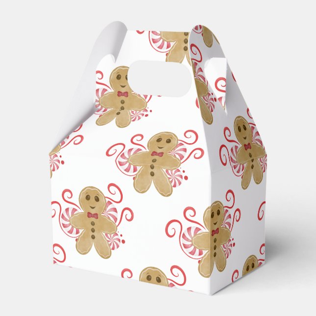 Cute Gingerbread Man & Peppermint Candy Christmas Favor Boxes (Front Side)