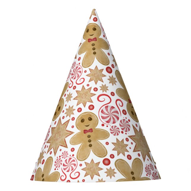 Cute Gingerbread Man & Peppermint Candy Christmas Party Hat (Front)