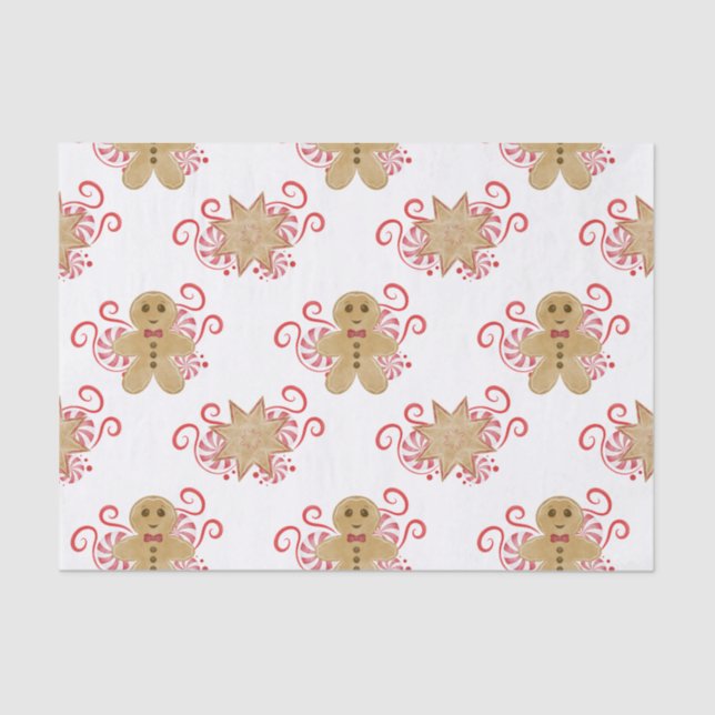 Cute Gingerbread Man & Peppermint Candy Christmas Tissue Paper (Front)