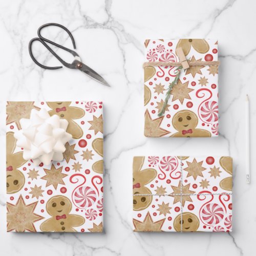 Cute Gingerbread Man  Peppermint Candy Christmas Wrapping Paper Sheets