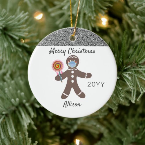 Cute Gingerbread Man Personalized Christmas Ceramic Ornament