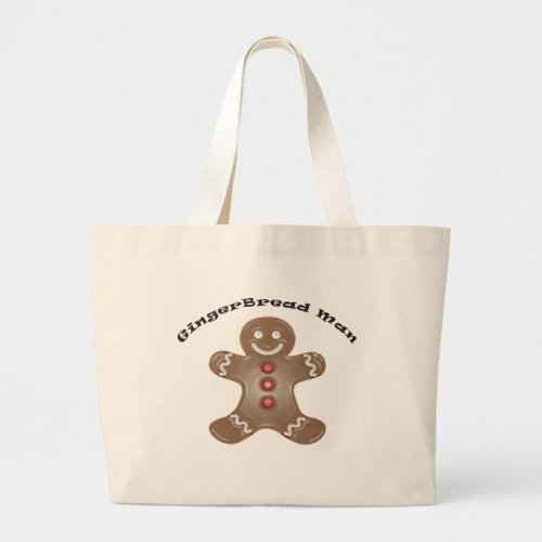 Cute Gingerbread Man Plastic Smile Large Tote Bag