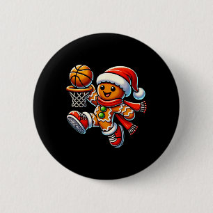 Cute Gingerbread Man Playing Basketball Christmas Button