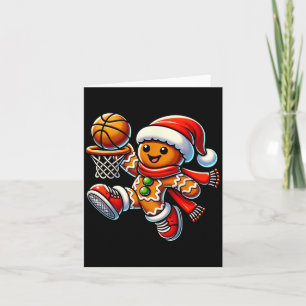 Cute Gingerbread Man Playing Basketball Christmas Card
