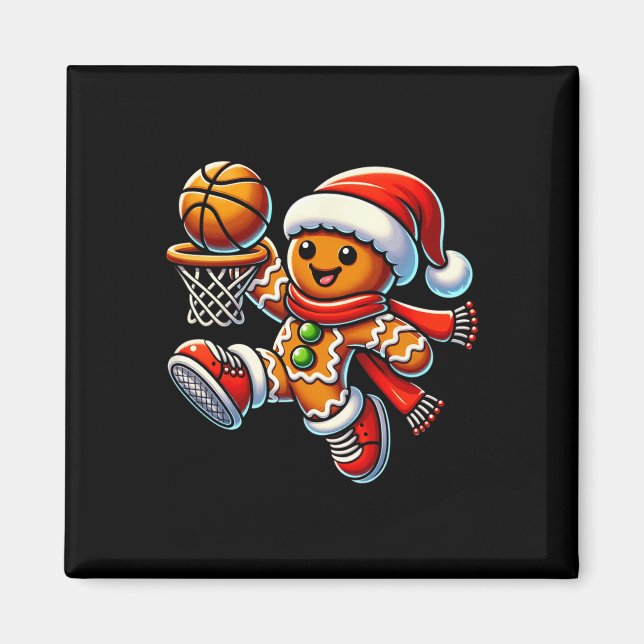 Cute Gingerbread Man Playing Basketball Christmas  Magnet (Front)