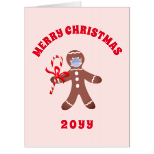 Cute Gingerbread Man Retro Pink Personalized Big Card