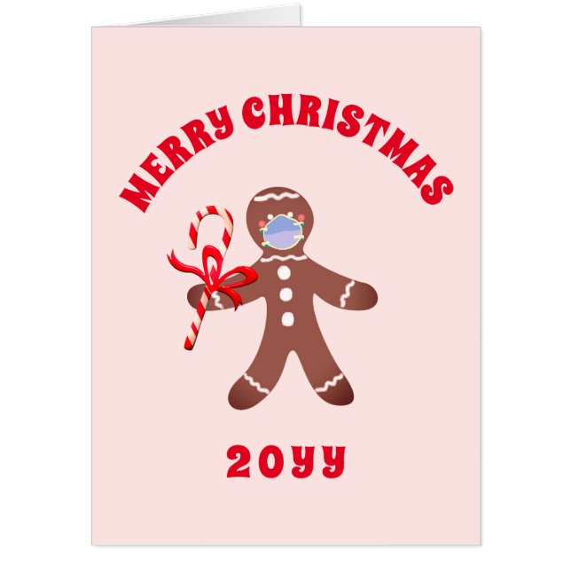 Cute Gingerbread Man Retro Pink Personalized Big Card (Front)
