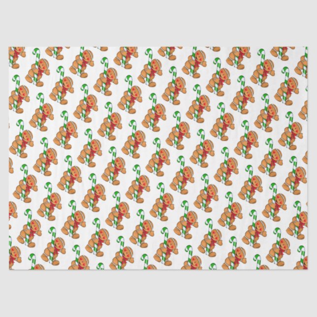 Cute Gingerbread Man with Candy Cane Tissue Paper (Front)