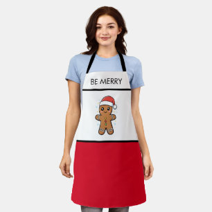 Cute Gingerbread Man with Santa Hat Christmas  Apron