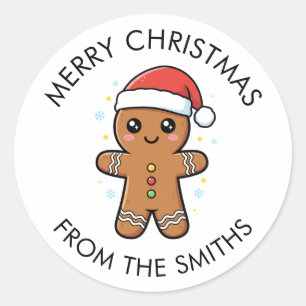 Cute Gingerbread Man with Santa Hat Christmas Classic Round Sticker