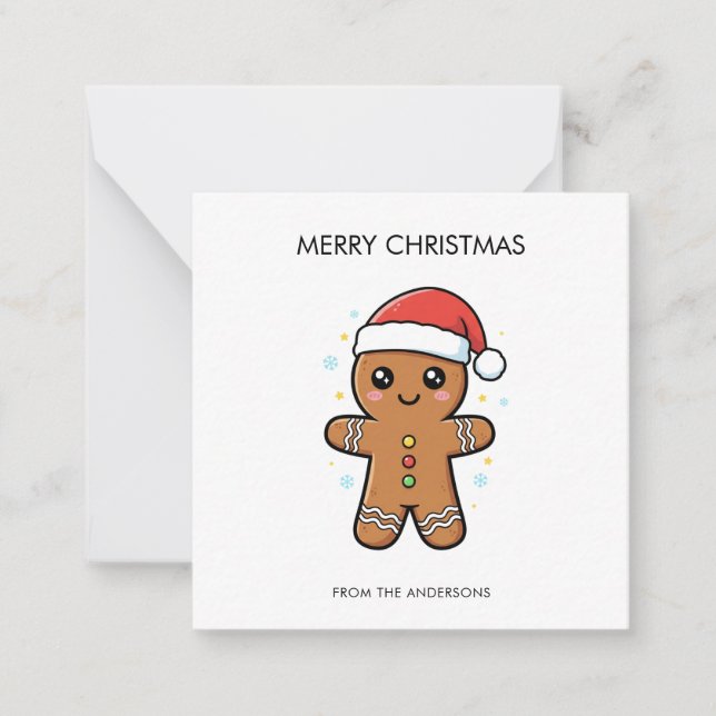 Cute Gingerbread Man with Santa Hat Christmas  Note Card (Front)