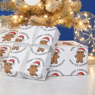 Cute Gingerbread Man with Santa Hat Christmas Wrapping Paper