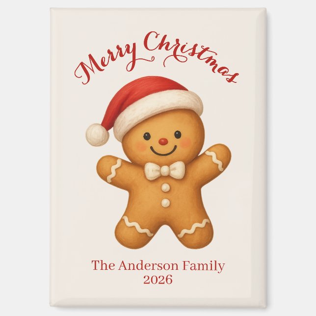 Cute Gingerbread Man with Santa Hat -  Magnet (Front)