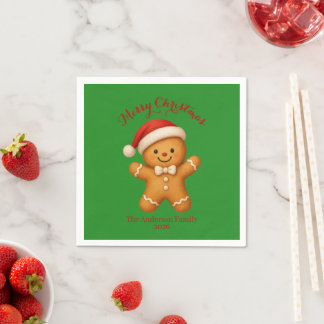 Cute Gingerbread Man with Santa Hat - Napkins