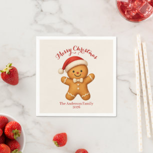 Cute Gingerbread Man with Santa Hat - Napkins