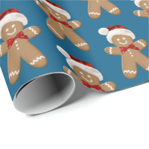 cute gingerbread man with Santa hat Wrapping Paper