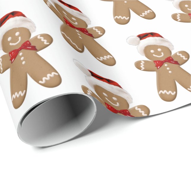 cute gingerbread man with Santa hat Wrapping Paper (Roll Corner)