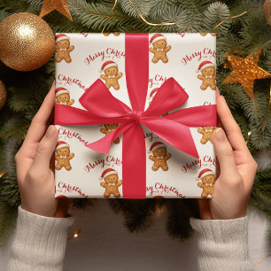 Cute Gingerbread Man with Santa Hat - Wrapping Paper