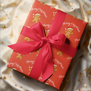 Cute Gingerbread Man with Santa Hat -  Wrapping Paper