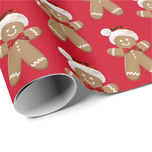 cute gingerbread man with Santa hat Wrapping Paper (Roll Corner)