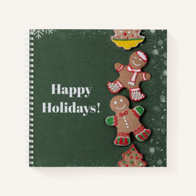 Cute Gingerbread Men and Snowflakes Notebook (Front)