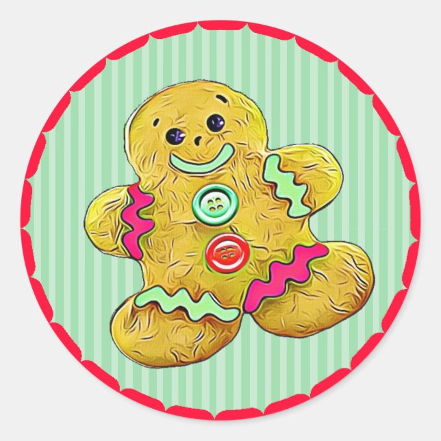 Cute Gingerbread Men Christmas Classic Round Sticker (Front)