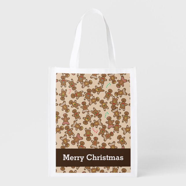 Cute Gingerbread Men Christmas Holiday Cookies Reusable Grocery Bag (Front)