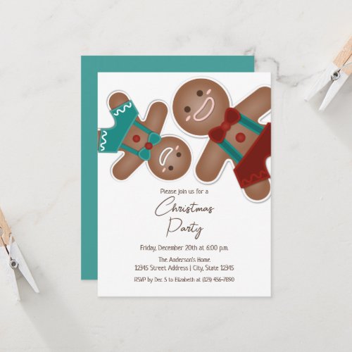 Cute Gingerbread Men Christmas Holiday Party Invitation