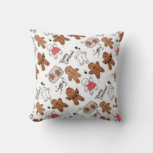 Cute Gingerbread Men Christmas Joy Throw Pillow (Front)