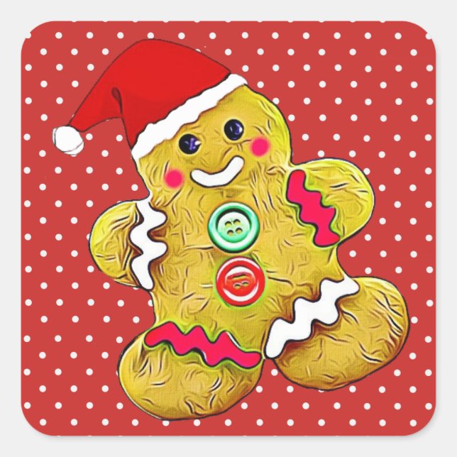 Cute Gingerbread Men Christmas Square Sticker (Front)