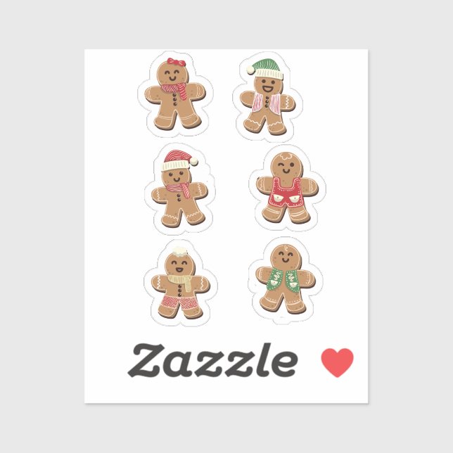 Cute Gingerbread Men Christmas Stickers Set  (Sheet)