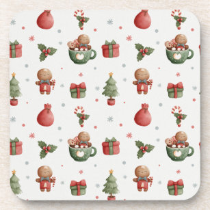 Cute Gingerbread Men Christmas Tree Gifts Beverage Coaster