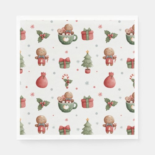 Cute Gingerbread Men Christmas Tree Gifts Napkins