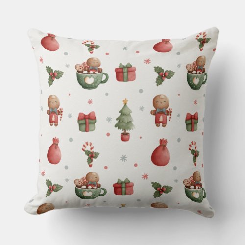 Cute Gingerbread Men Christmas Tree Gifts Throw Pillow
